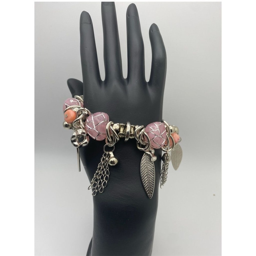 Cradle of Heart Pink Vintage Beads & Shell Chips Charm Bracelet